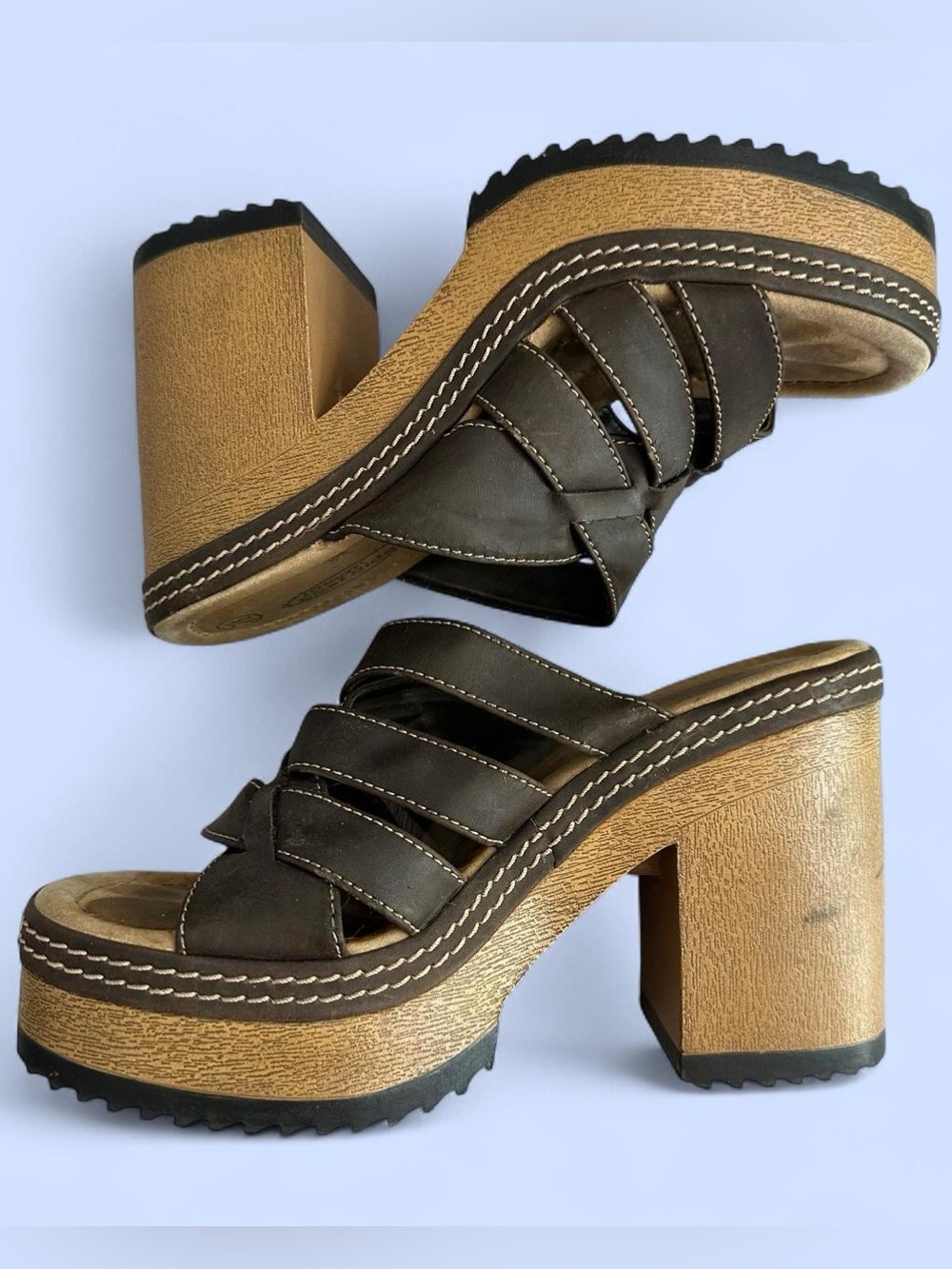 Vintage Y2K Brown Platform Chunky Heel Sandals